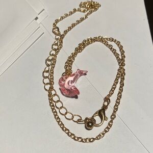Gold and Pink Dolphin Pendant Necklace